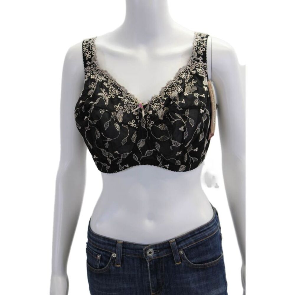 Fayreform Womens Floral Embroider Mesh Underwire Balconette Bra Black Size 38FF